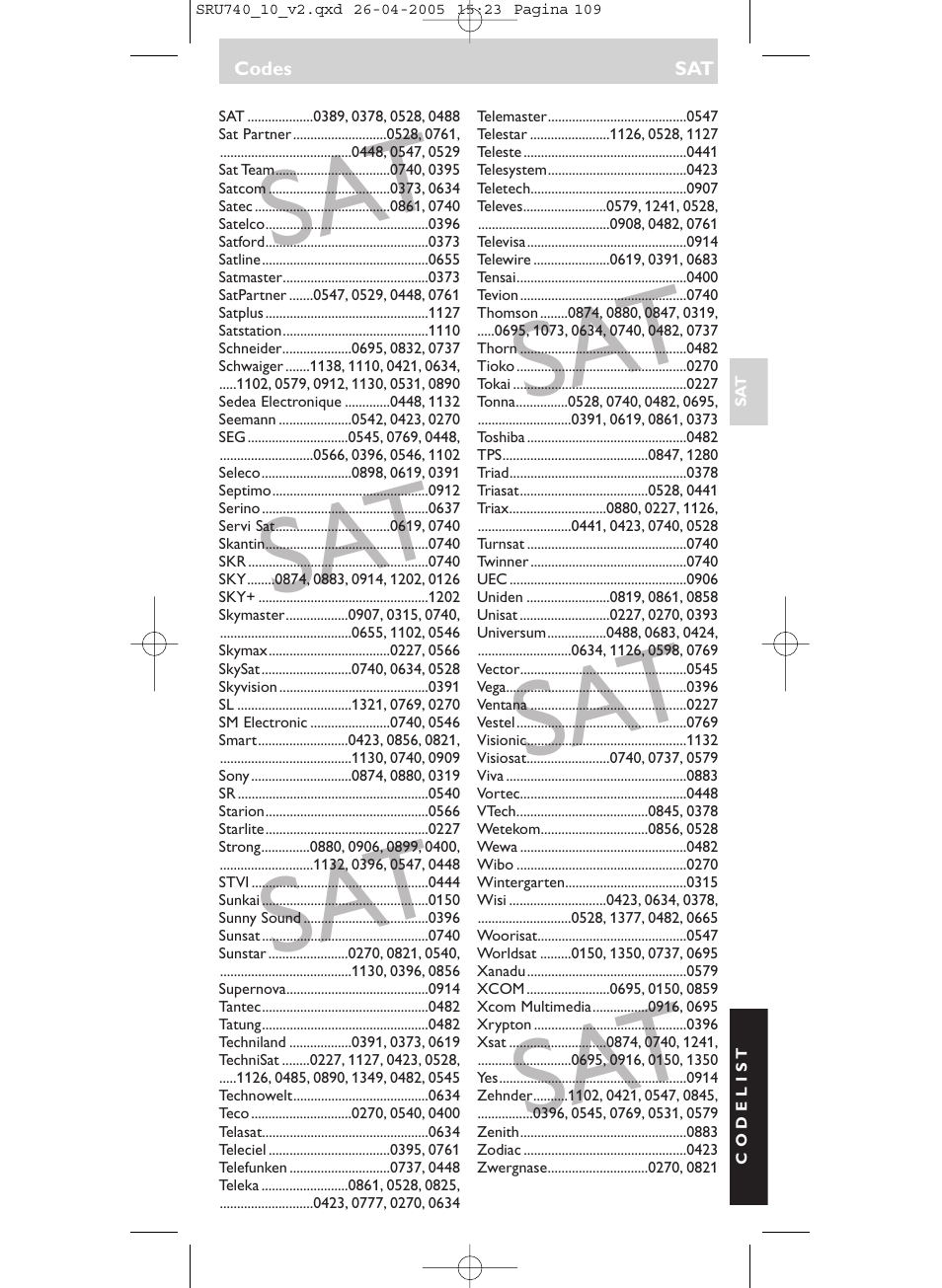 Philips Mando a distancia universal User Manual | Page 109 / 116