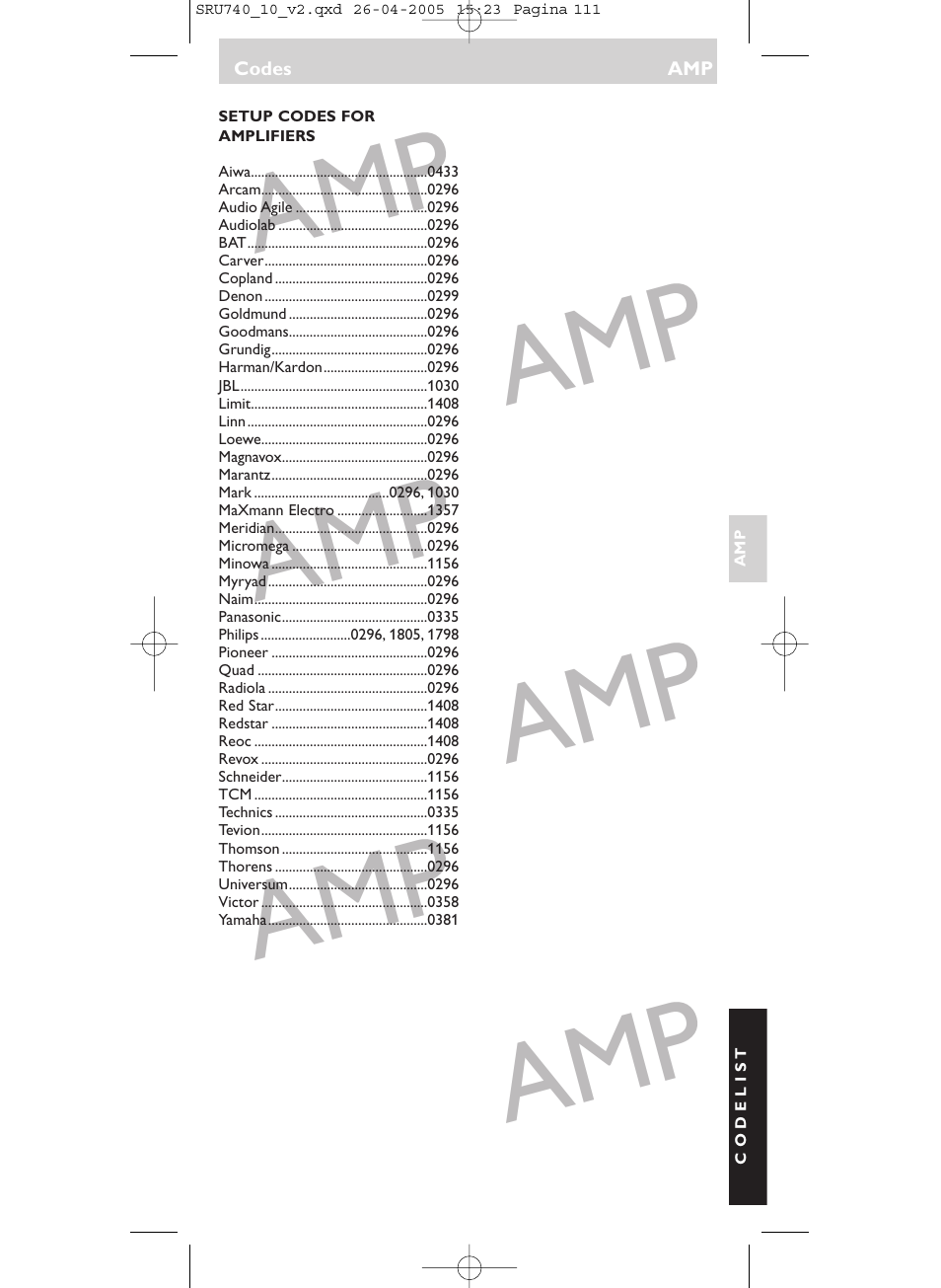 Philips Mando a distancia universal User Manual | Page 111 / 116