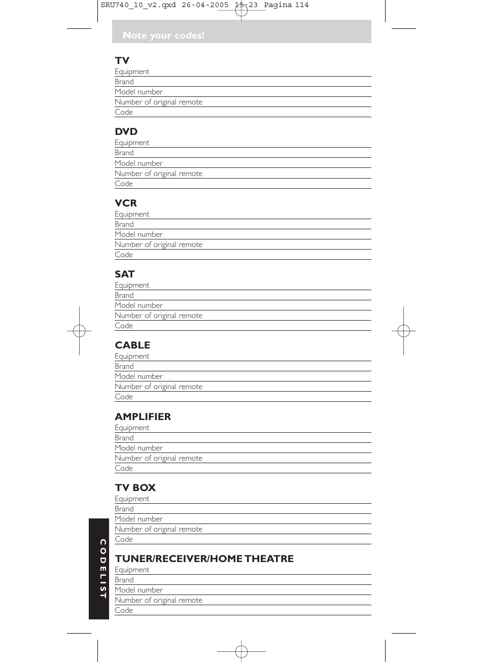 Philips Mando a distancia universal User Manual | Page 114 / 116