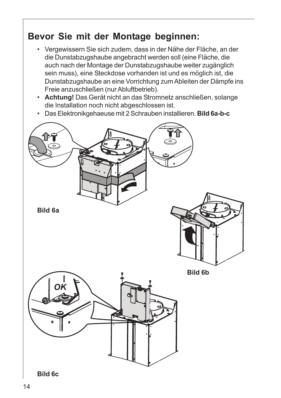 Bevor sie mit der montage beginnen | AEG DK 4360 User Manual | Page 14 / 68
