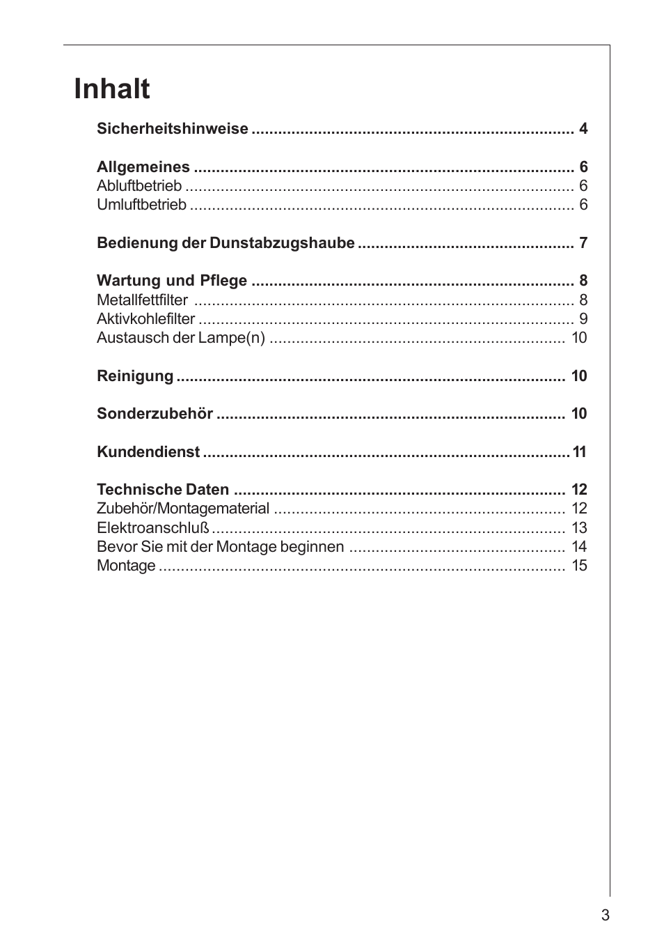 Inhalt | AEG DK 4360 User Manual | Page 3 / 68