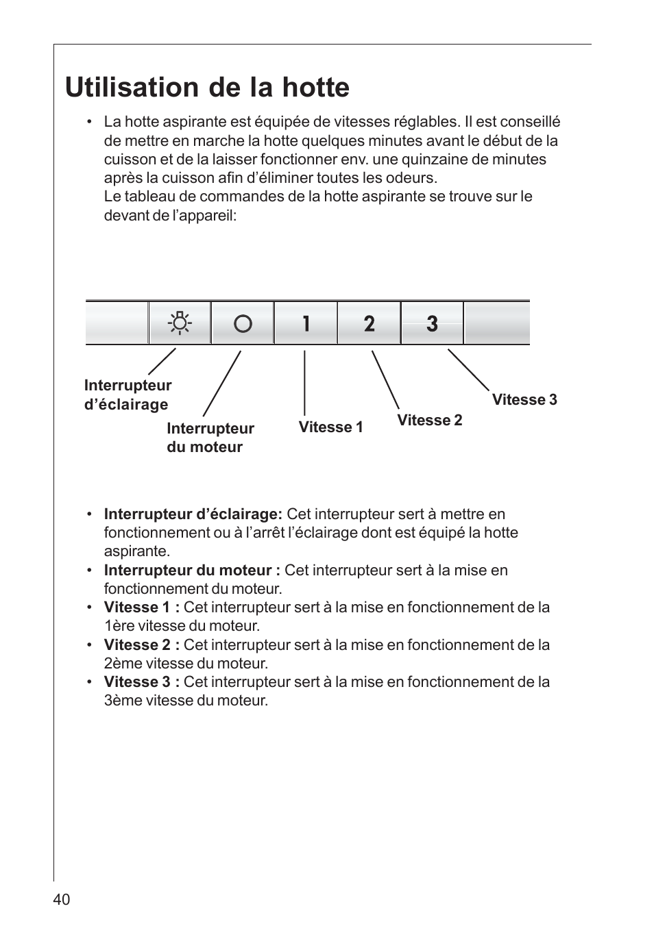 Utilisation de la hotte | AEG DK 4360 User Manual | Page 40 / 68