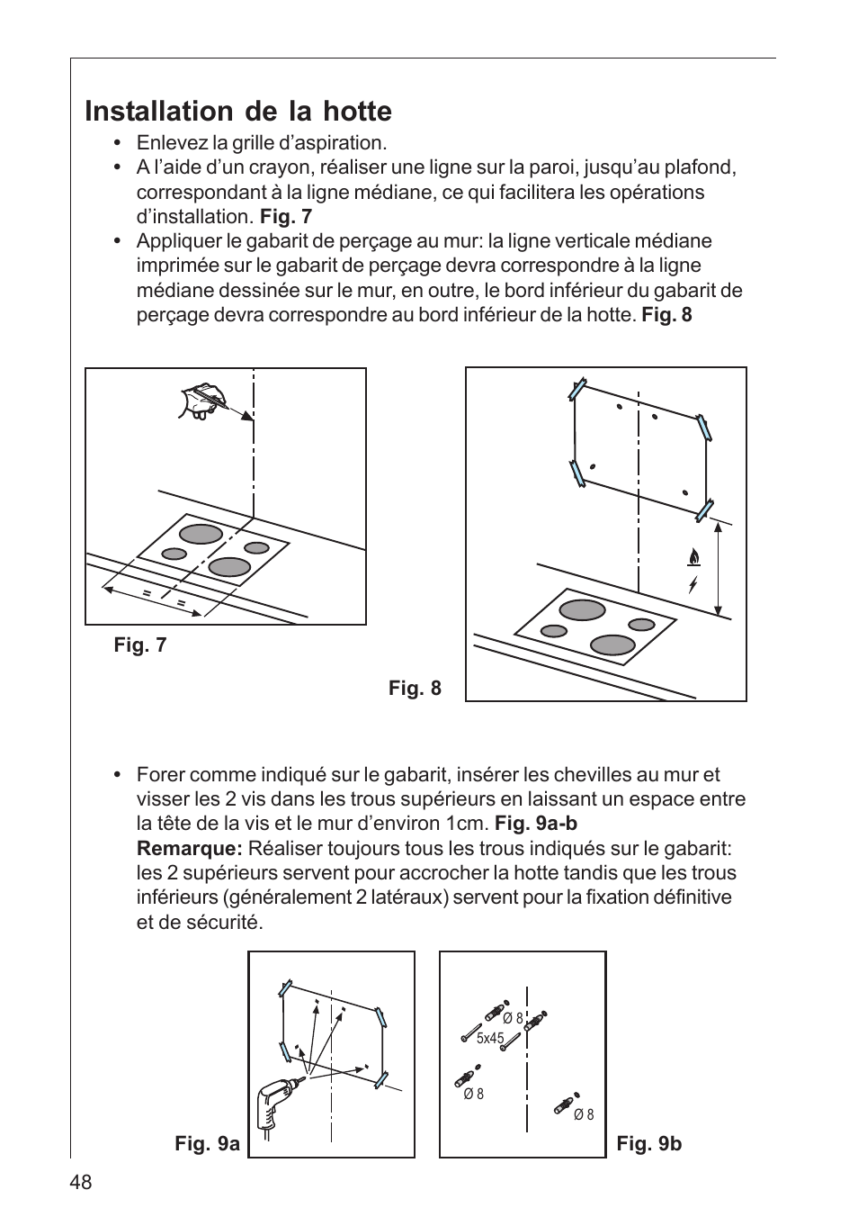 Installation de la hotte | AEG DK 4360 User Manual | Page 48 / 68