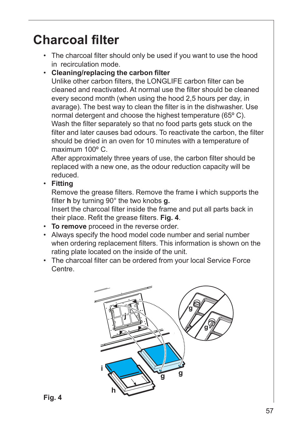 Charcoal filter | AEG DK 4360 User Manual | Page 57 / 68