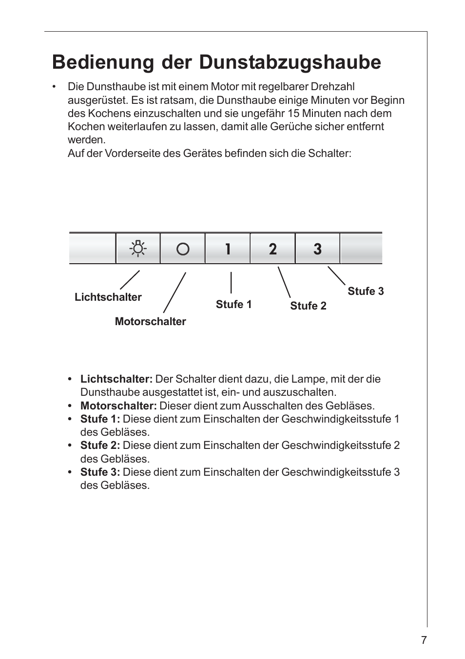 Bedienung der dunstabzugshaube | AEG DK 4360 User Manual | Page 7 / 68