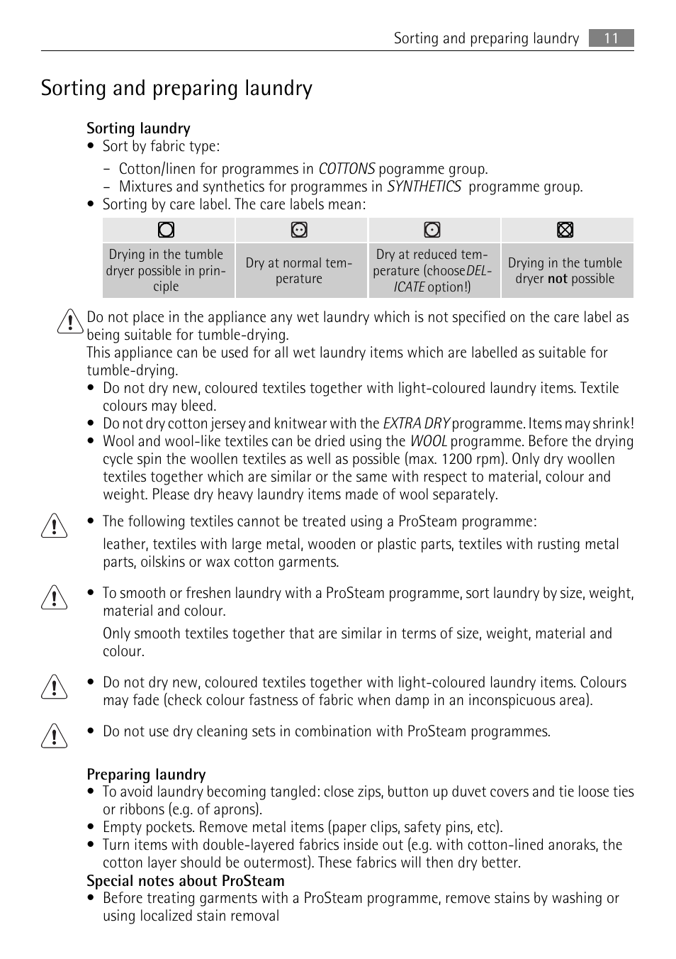 Sorting and preparing laundry | AEG 88840 User Manual | Page 11 / 48