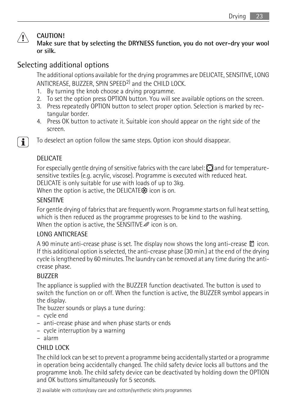 Selecting additional options | AEG 88840 User Manual | Page 23 / 48