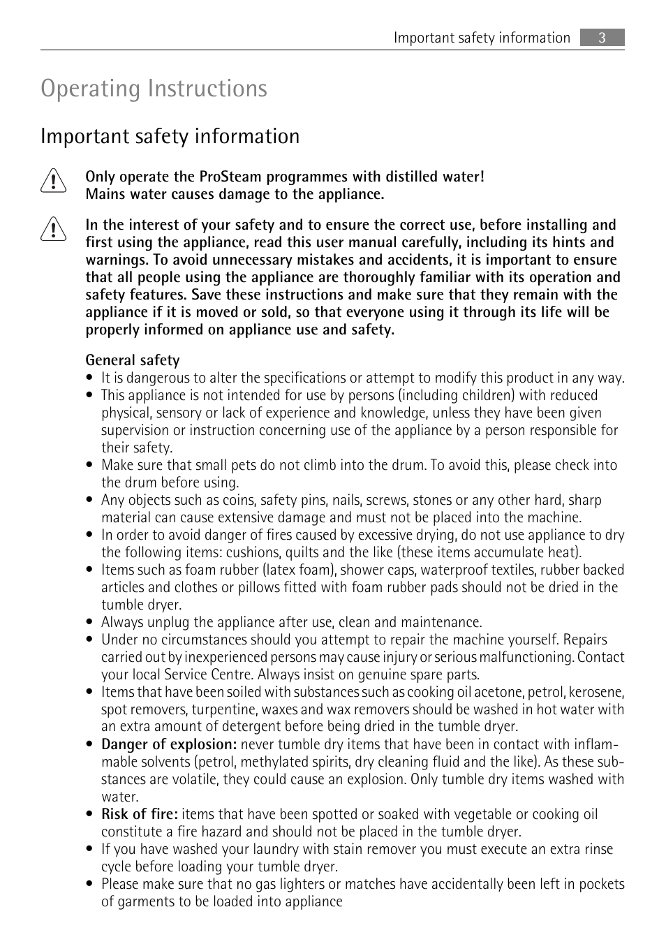 Operating instructions, Important safety information | AEG 88840 User Manual | Page 3 / 48