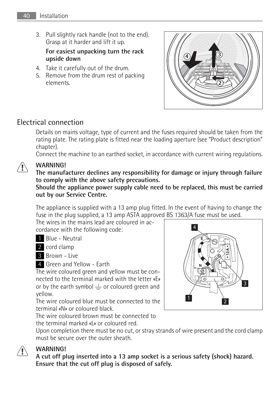 Electrical connection | AEG 88840 User Manual | Page 40 / 48