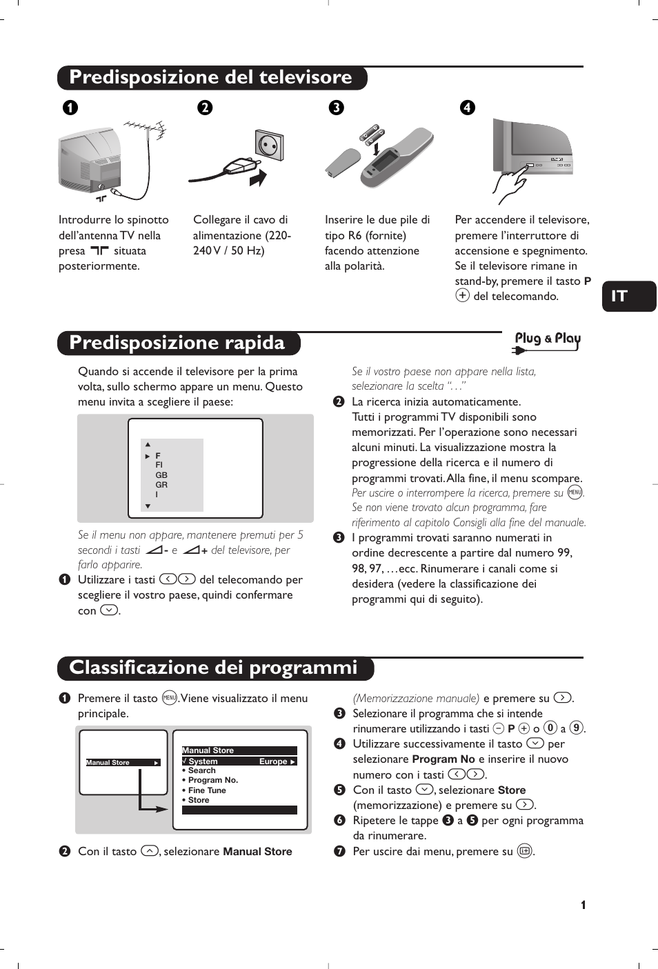 Predisposizione del televisore, Жв к | Philips TV User Manual | Page 23 / 96