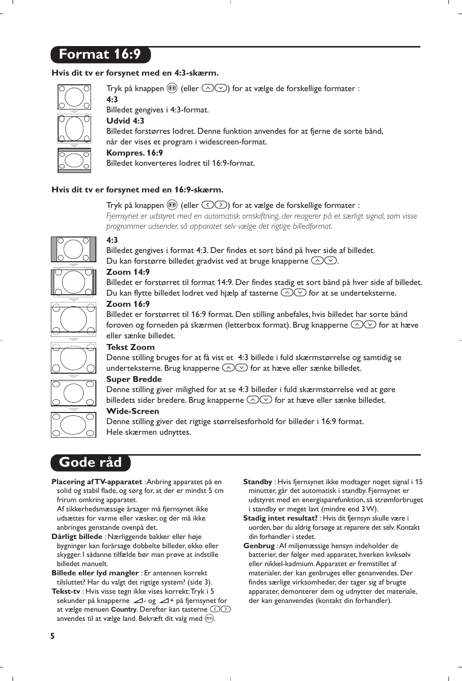 Gode råd, Format 16:9 | Philips TV User Manual | Page 32 / 96