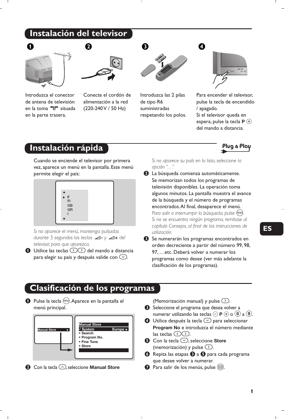 Instalación del televisor, Instalación rápida clasificación de los programas, Жв к | Philips TV User Manual | Page 53 / 96