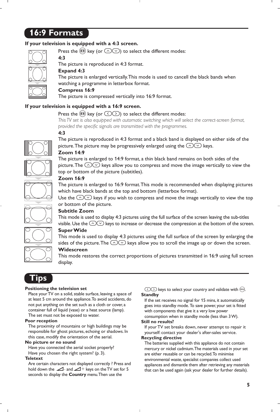 Tips, 9 formats | Philips TV User Manual | Page 7 / 96