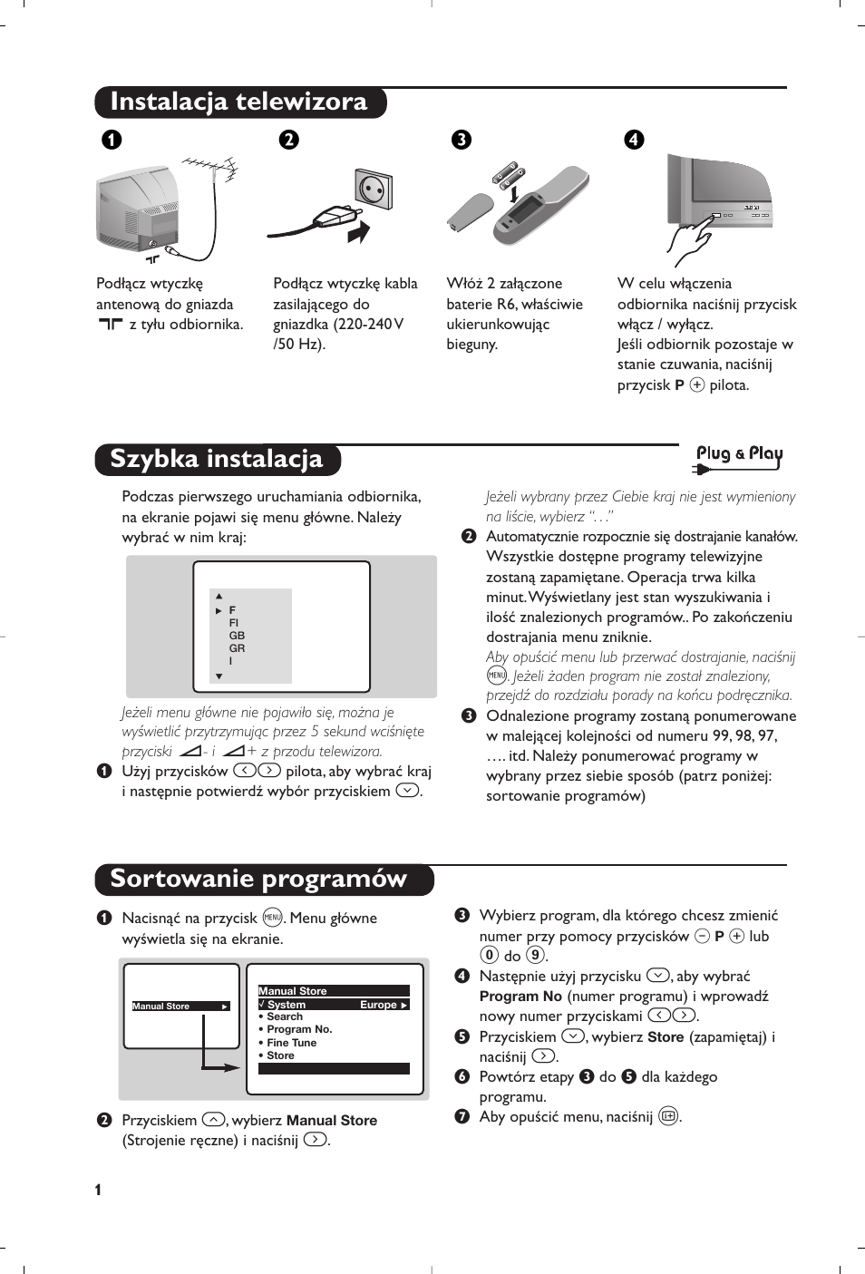 Instalacja telewizora, Szybka instalacja sortowanie programów, Жв к | Philips TV User Manual | Page 78 / 96