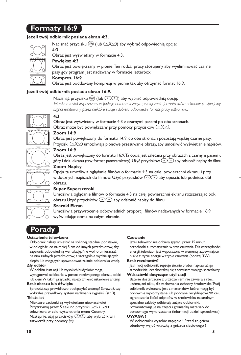 Porady, Formaty 16:9 | Philips TV User Manual | Page 82 / 96