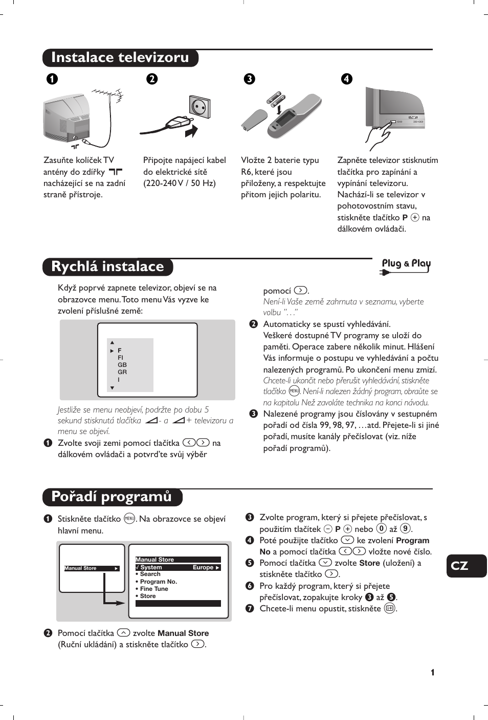 Instalace televizoru, Rychlá instalace pořadí programů, Жв к | Philips TV User Manual | Page 83 / 96