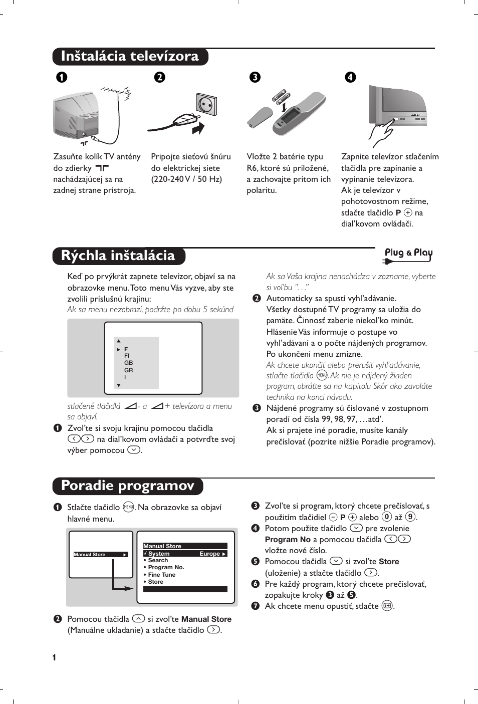 Inštalácia televízora, Rýchla inštalácia poradie programov, Жв к | Philips TV User Manual | Page 88 / 96