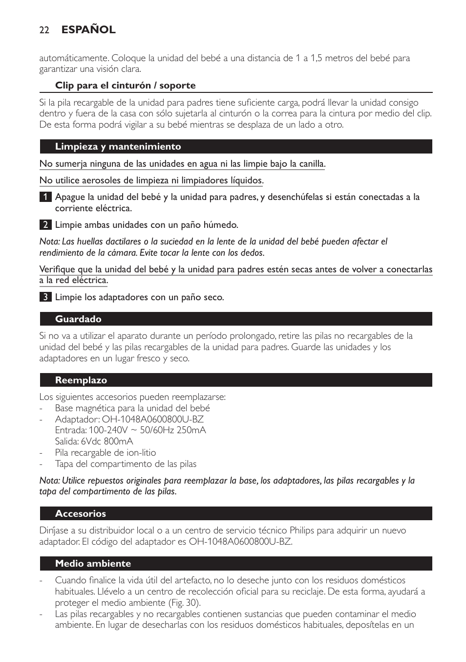 Automatic screen activation, Nightlights, Lullaby function | Out-of-range alert, Night vision, Belt clip/stand, Cleaning and maintenance | Philips AVENT Vigilabebés con vídeo digital User Manual | Page 22 / 44