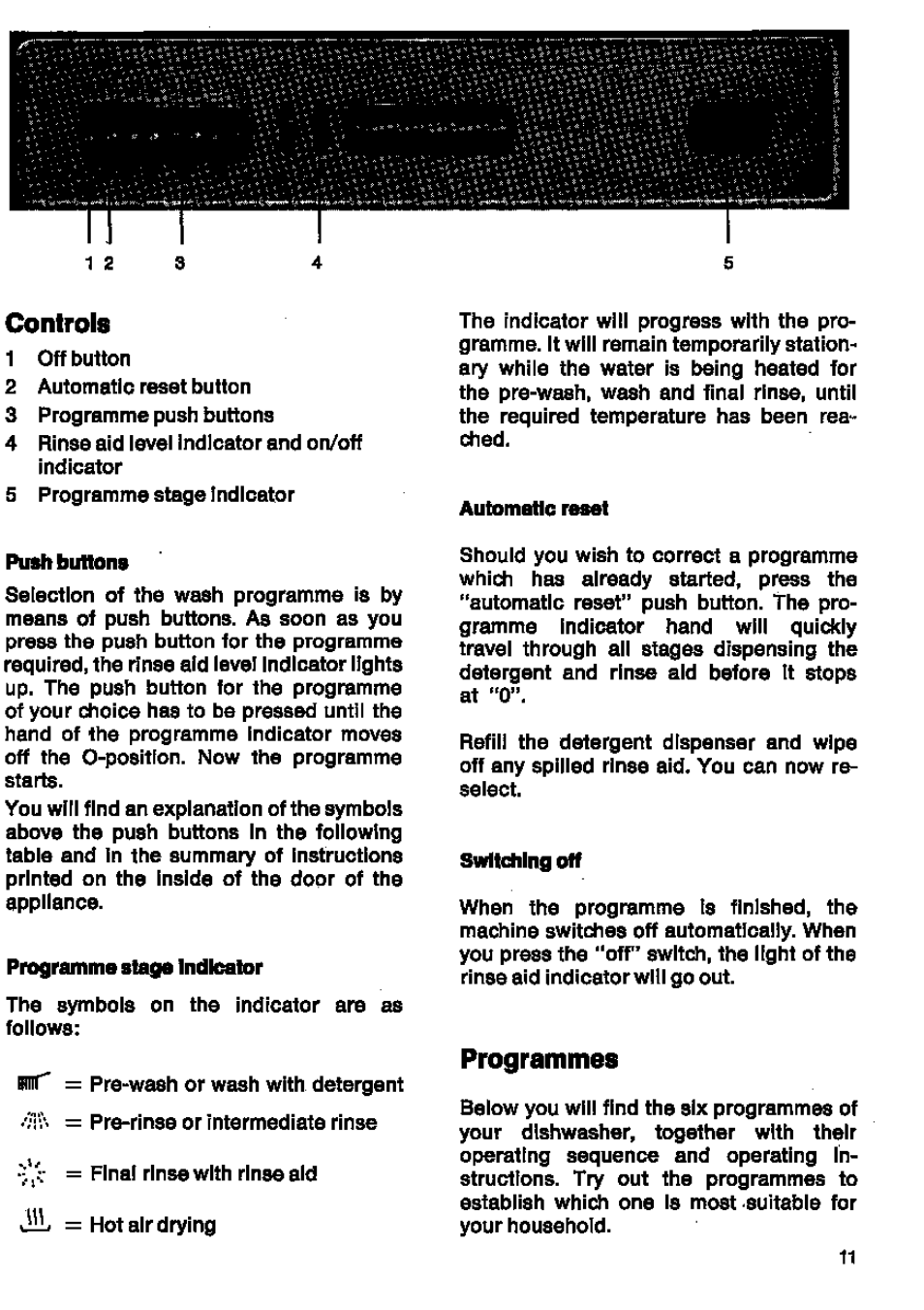 Automatic reset, Programmes, Controls | AEG FAVORIT 146 User Manual | Page 11 / 20