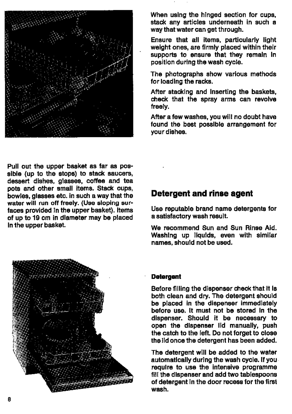Detergent and rinse agent, Detergent | AEG FAVORIT 146 User Manual | Page 8 / 20