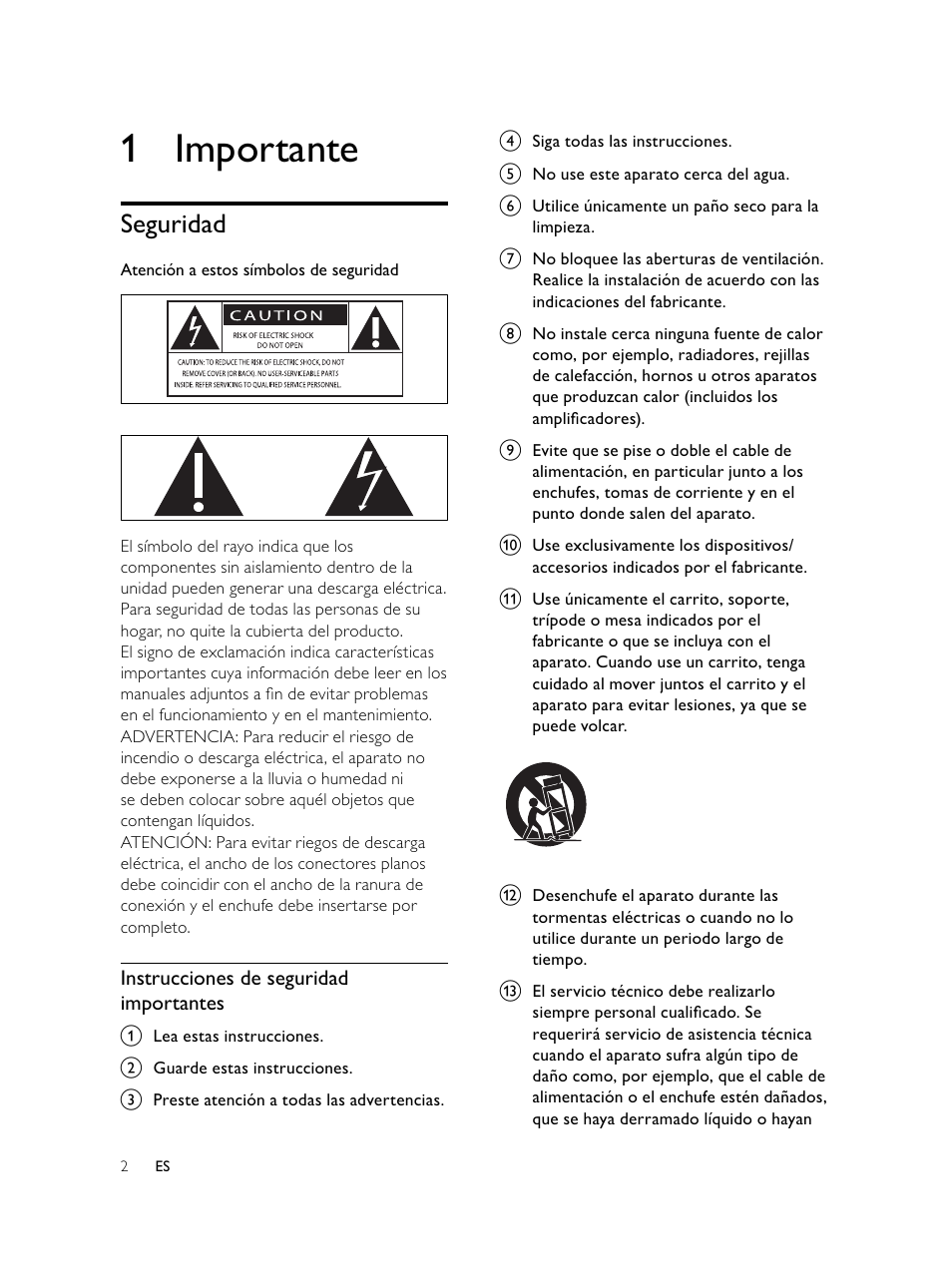 1 importante, Seguridad | Philips Microcadena DVD por componentes User Manual | Page 101 / 269