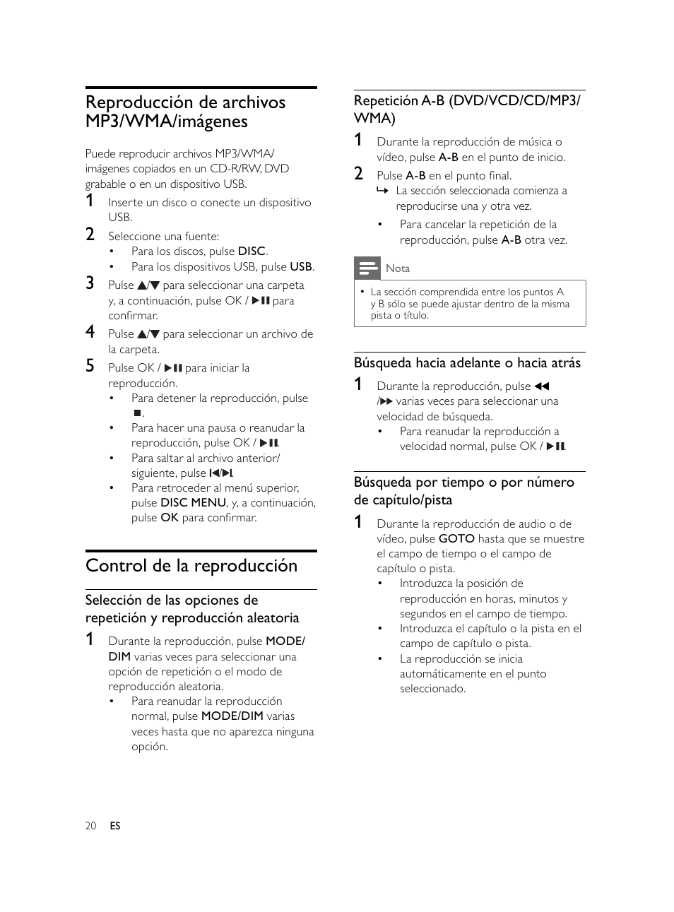 Reproducción de archivos mp3/wma/imágenes, Control de la reproducción | Philips Microcadena DVD por componentes User Manual | Page 119 / 269