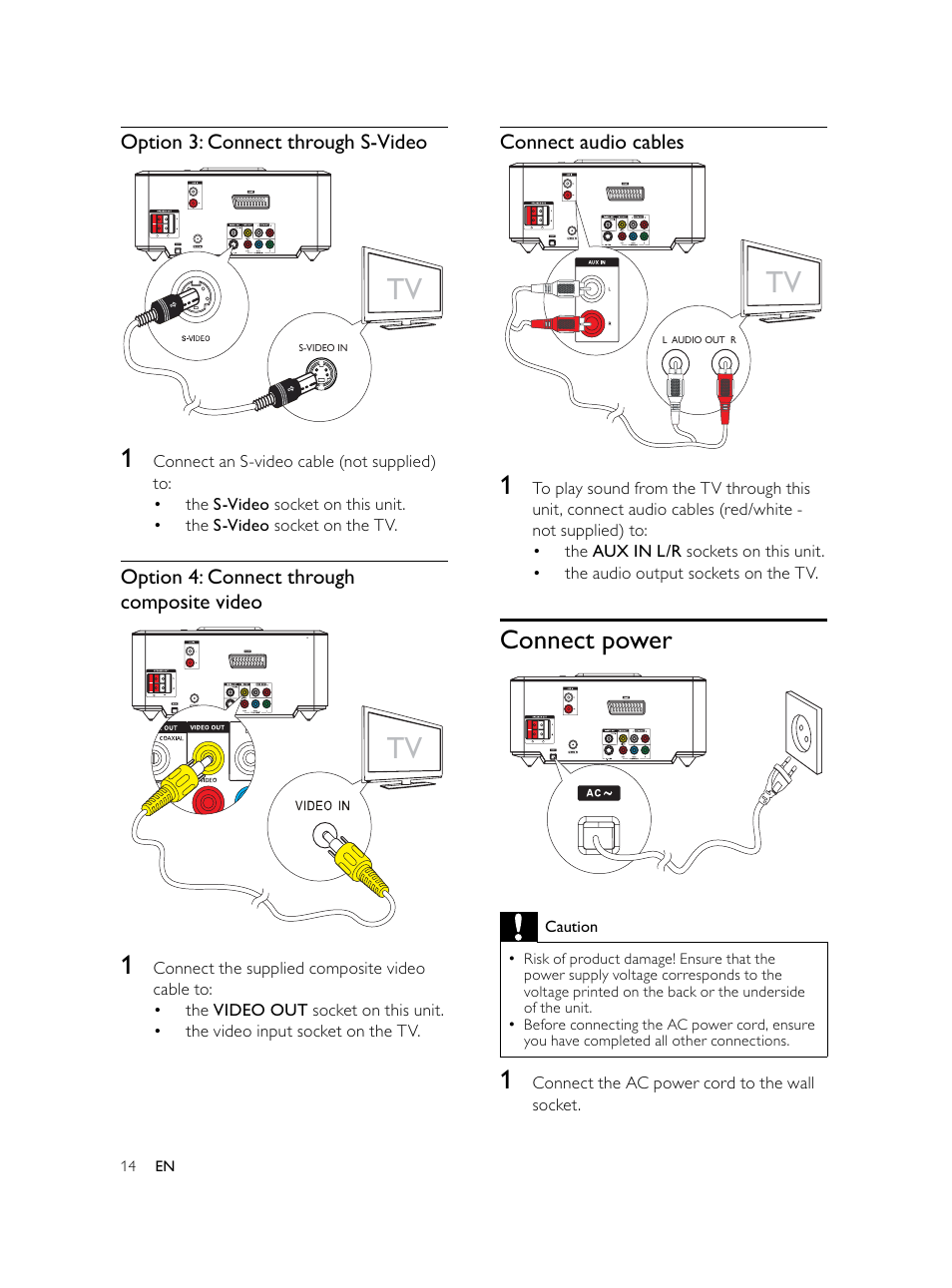 Connect power | Philips Microcadena DVD por componentes User Manual | Page 13 / 269