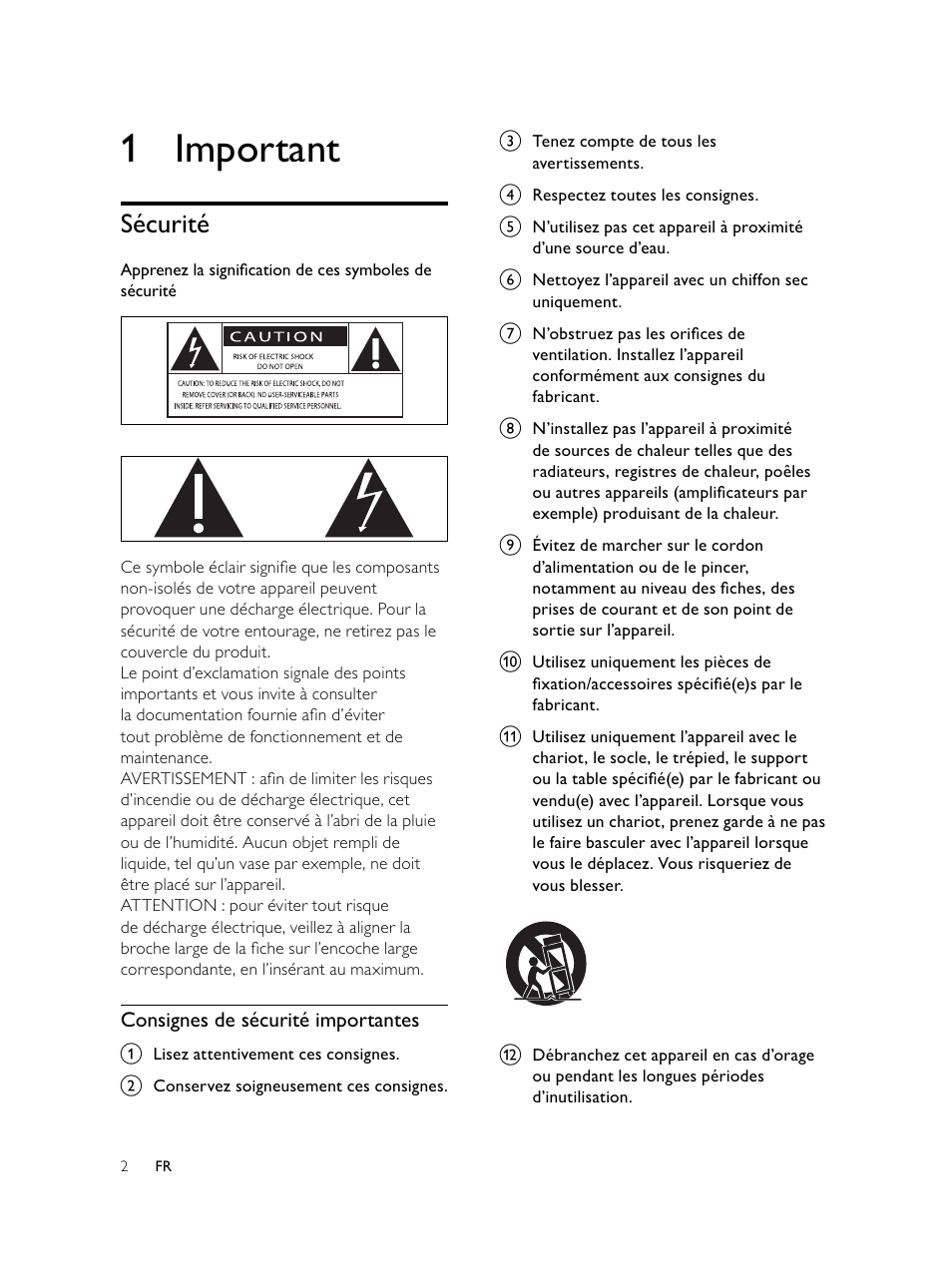 1 important, Sécurité | Philips Microcadena DVD por componentes User Manual | Page 135 / 269