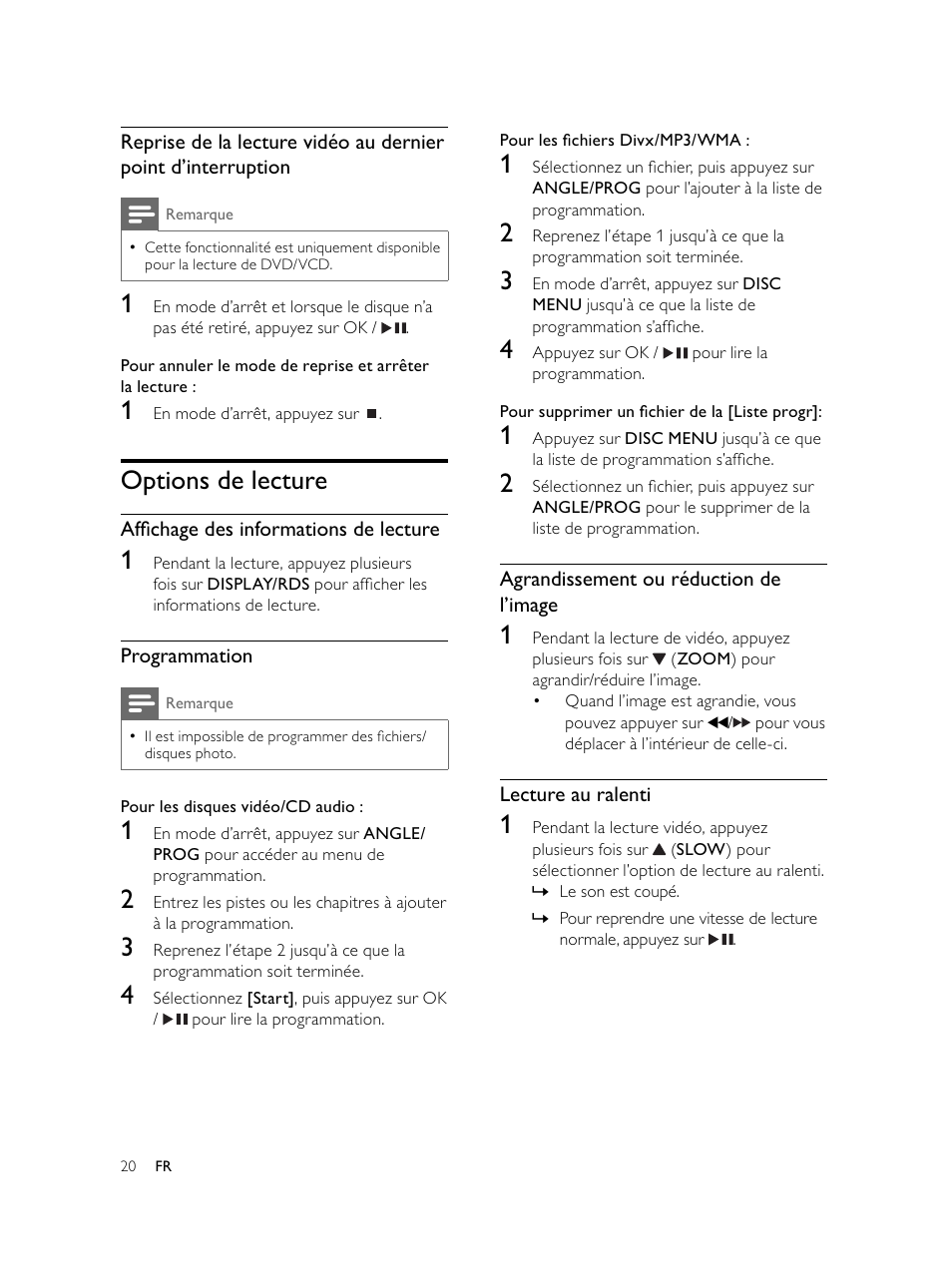 Options de lecture | Philips Microcadena DVD por componentes User Manual | Page 153 / 269