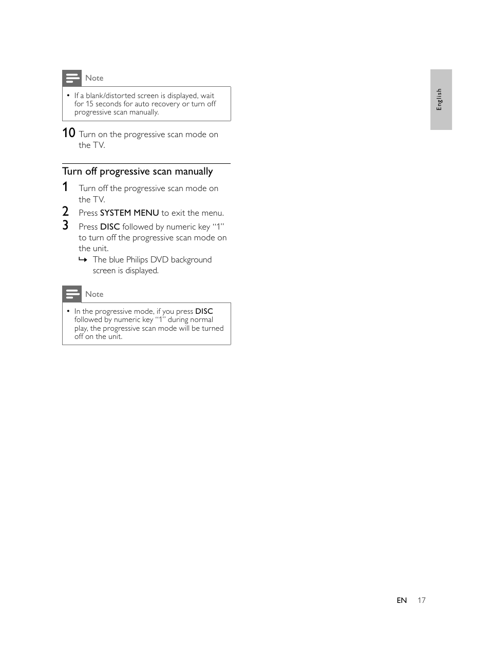 Turn off progressive scan manually | Philips Microcadena DVD por componentes User Manual | Page 16 / 269