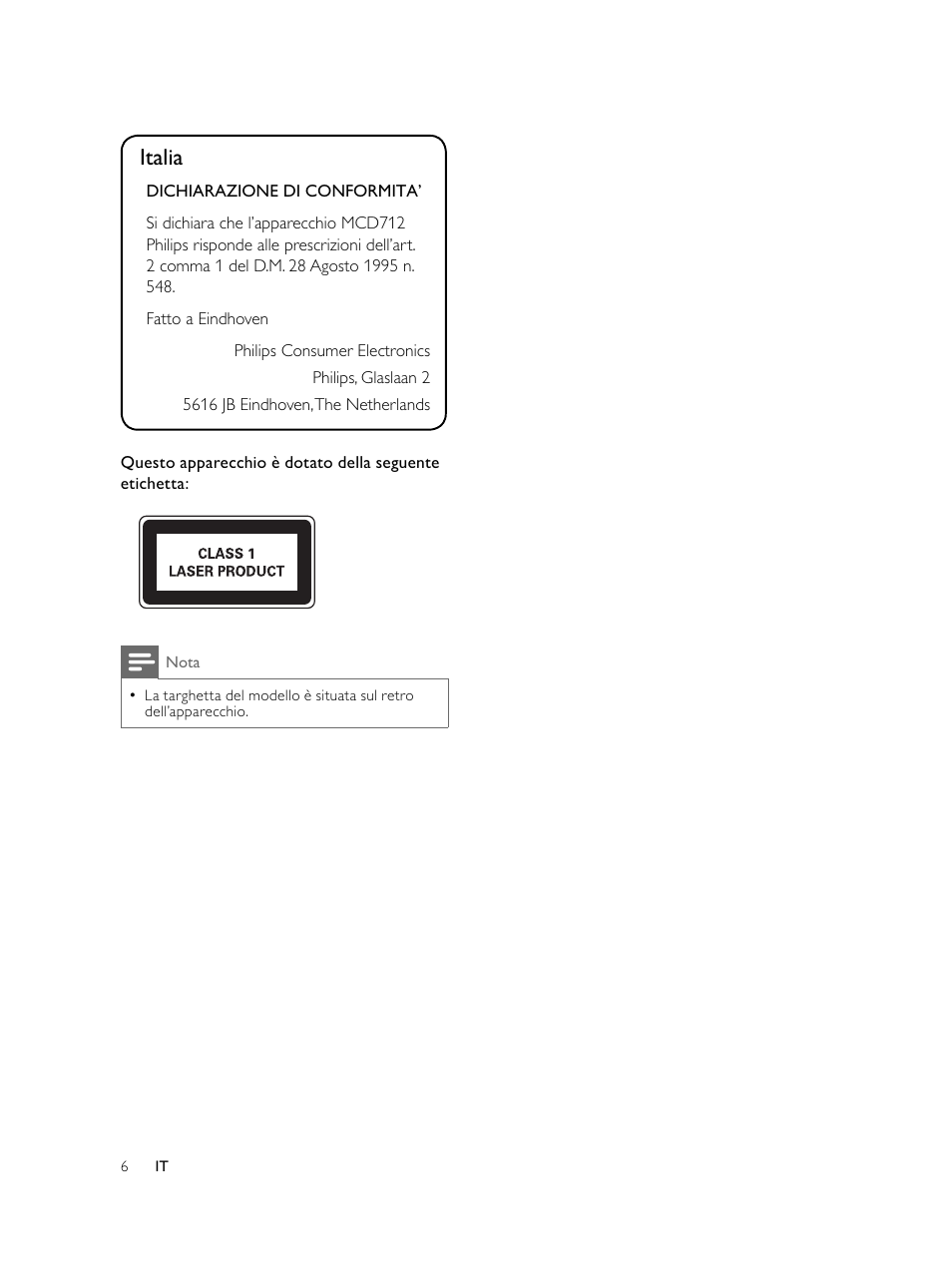 Italia | Philips Microcadena DVD por componentes User Manual | Page 173 / 269