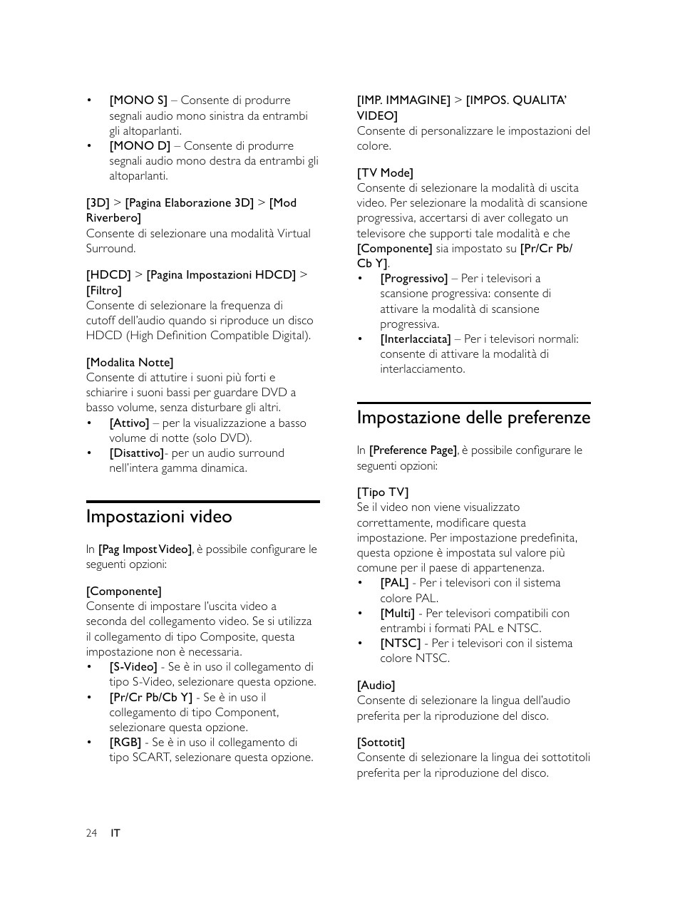 Impostazione delle preferenze, Impostazioni video | Philips Microcadena DVD por componentes User Manual | Page 191 / 269