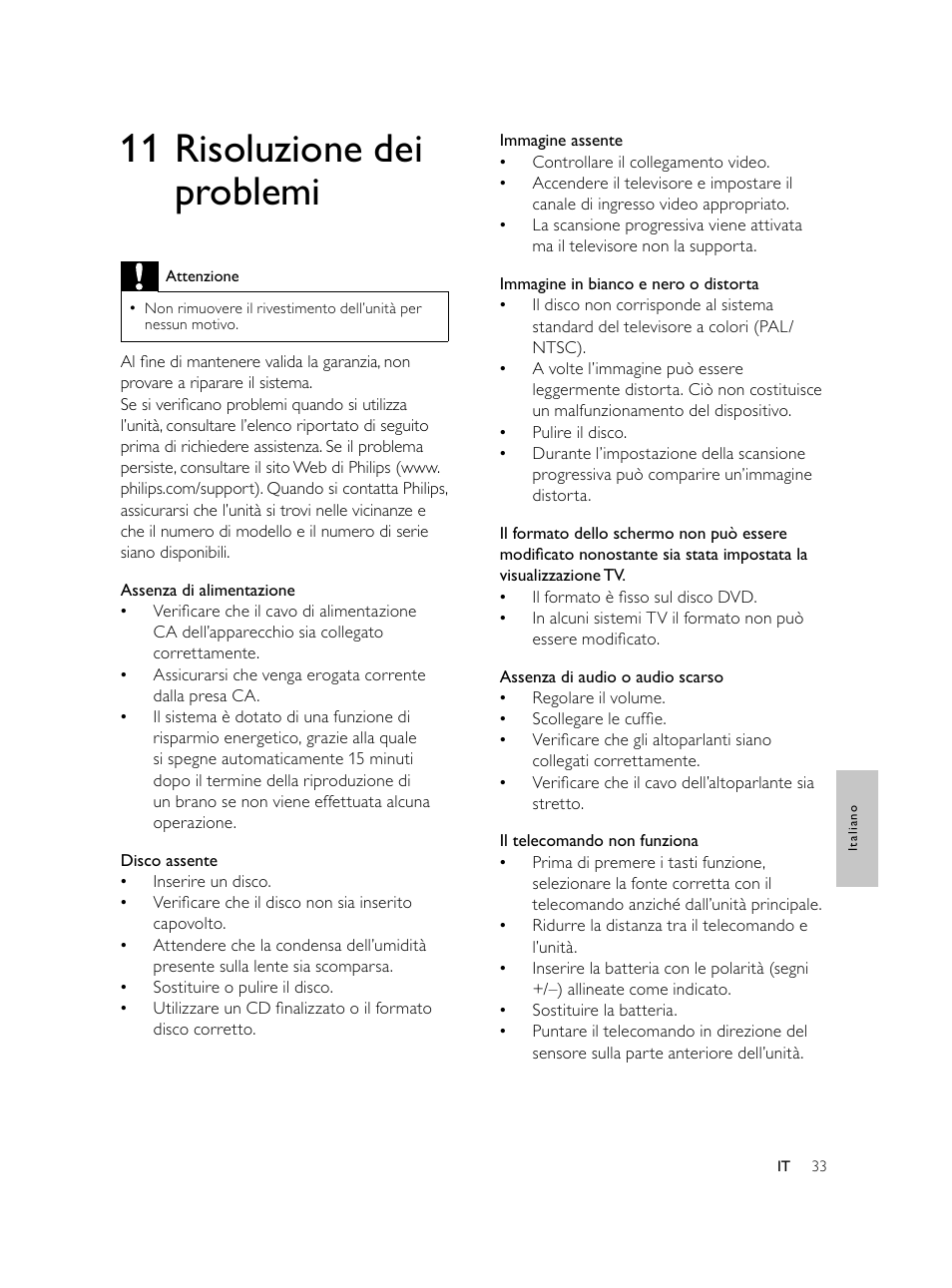 11 risoluzione dei problemi | Philips Microcadena DVD por componentes User Manual | Page 200 / 269