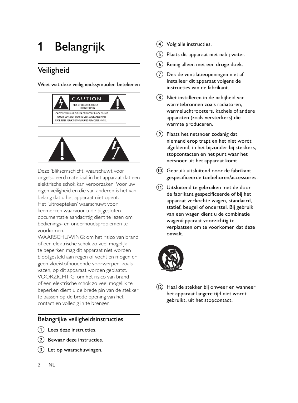 1 belangrijk, Veiligheid | Philips Microcadena DVD por componentes User Manual | Page 203 / 269