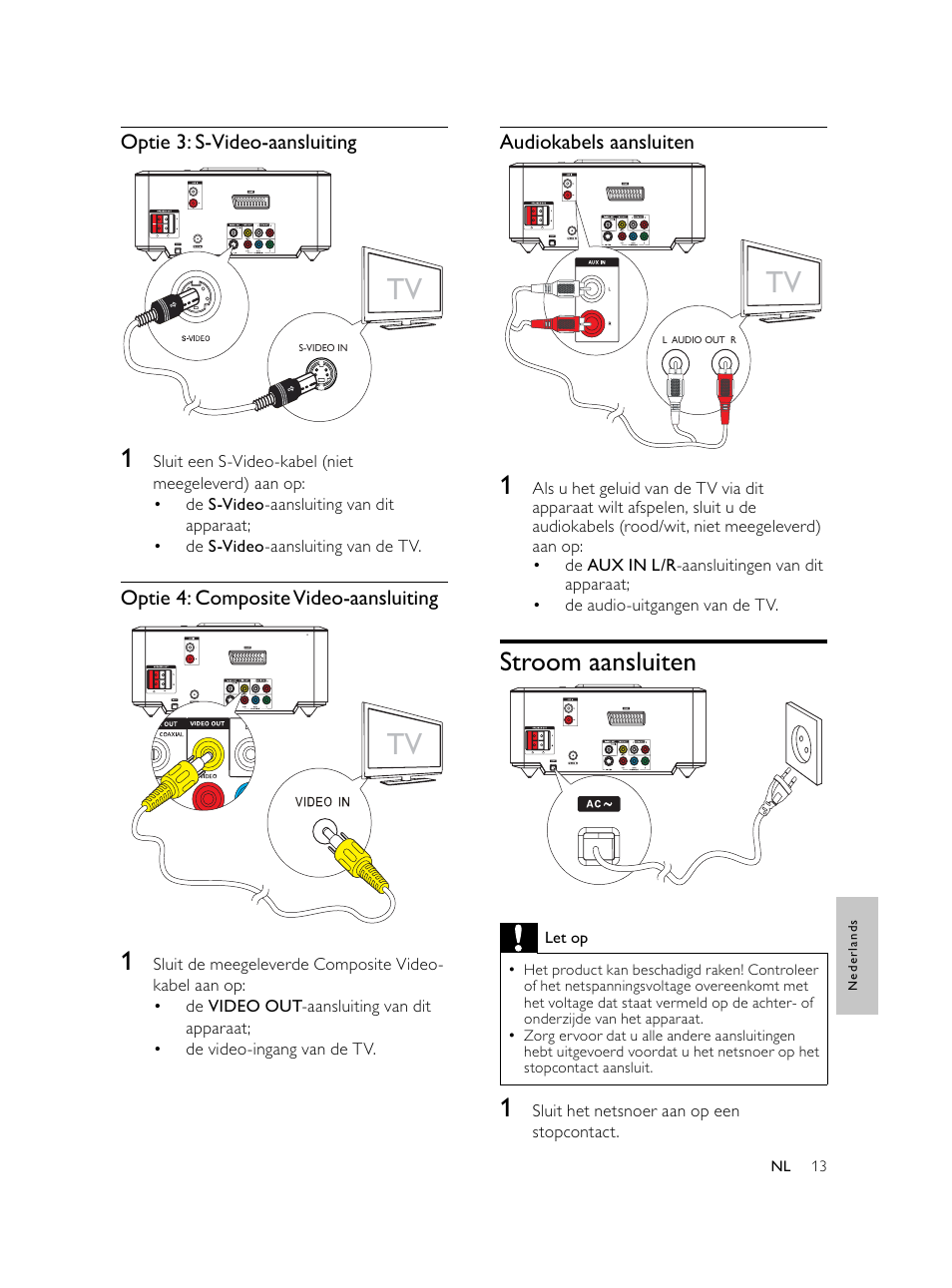 Stroom aansluiten | Philips Microcadena DVD por componentes User Manual | Page 214 / 269