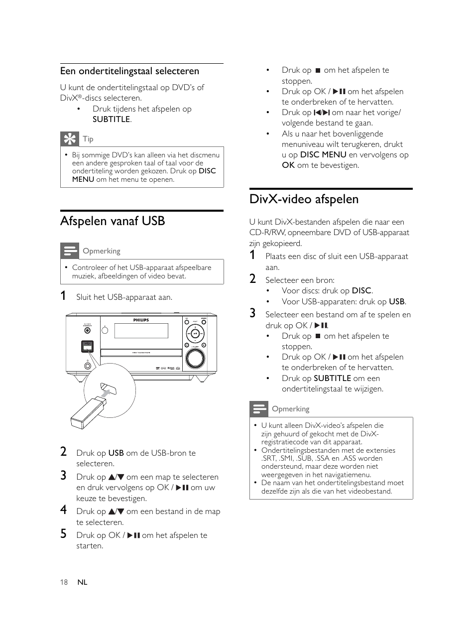 Divx-video afspelen, Afspelen vanaf usb | Philips Microcadena DVD por componentes User Manual | Page 219 / 269