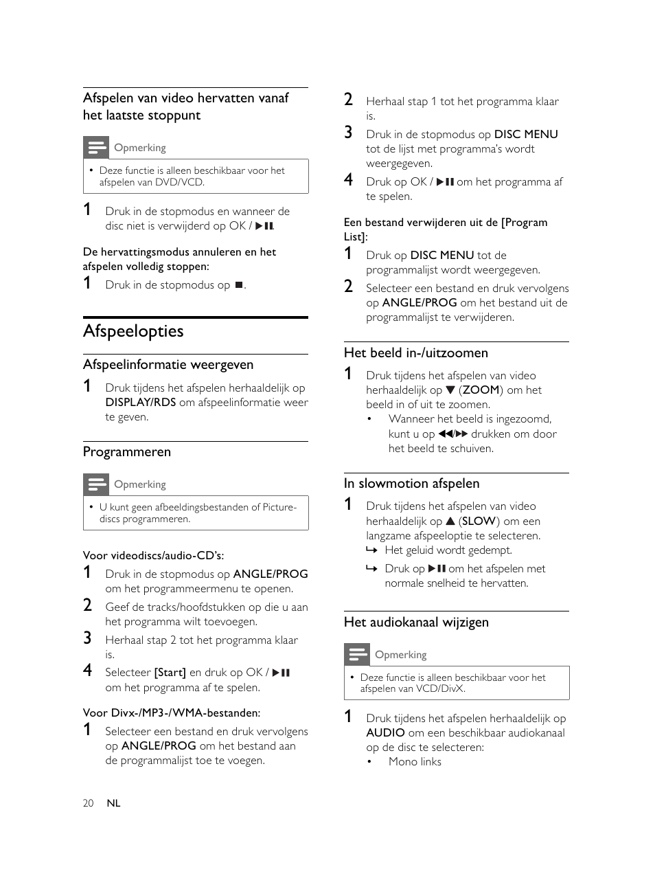 Afspeelopties | Philips Microcadena DVD por componentes User Manual | Page 221 / 269