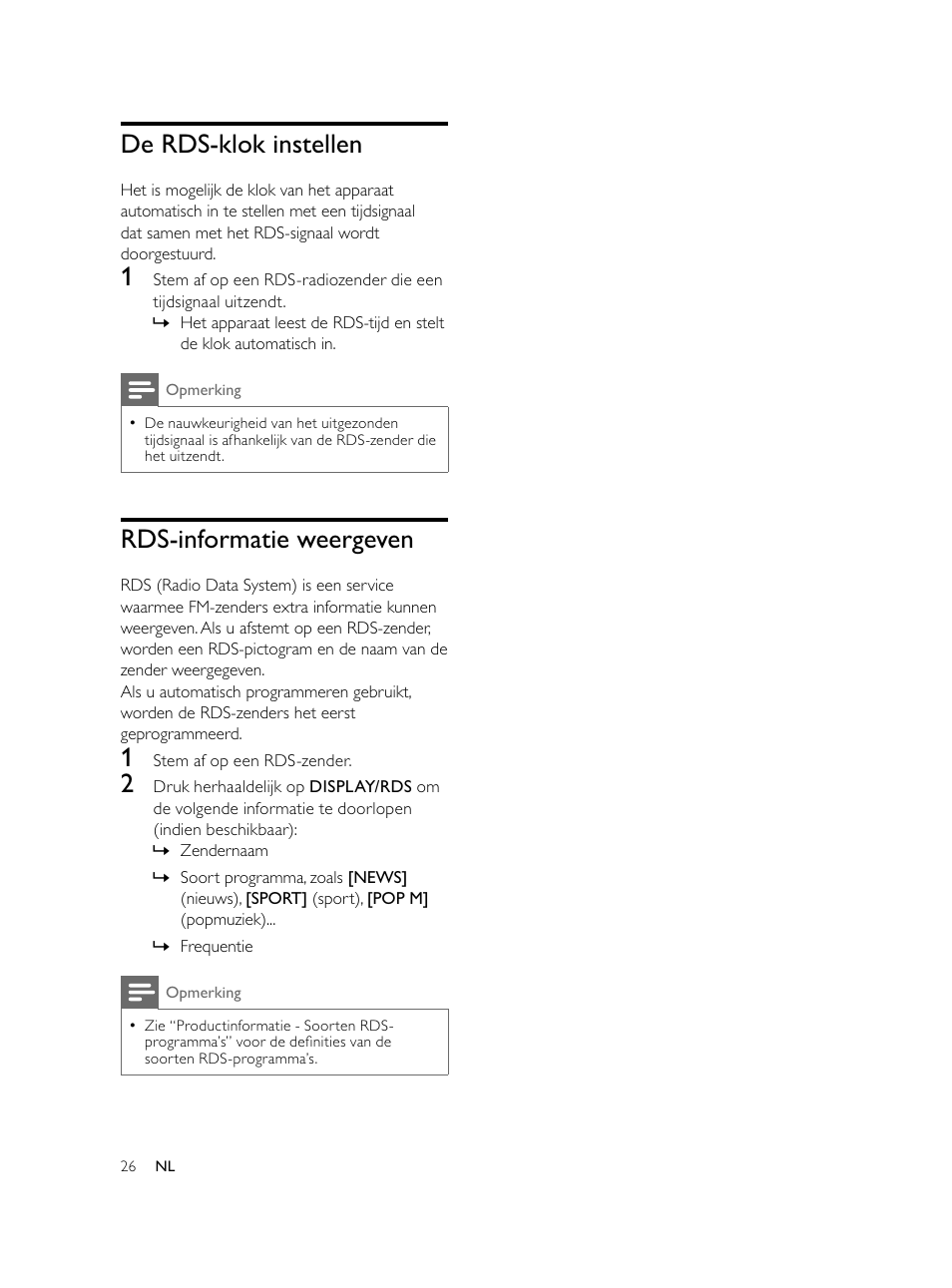 De rds-klok instellen, Rds-informatie weergeven | Philips Microcadena DVD por componentes User Manual | Page 227 / 269