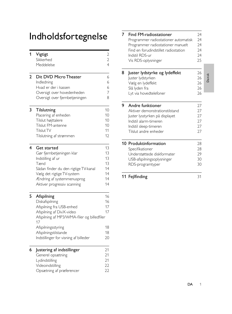 Indholdsfortegnelse | Philips Microcadena DVD por componentes User Manual | Page 34 / 269