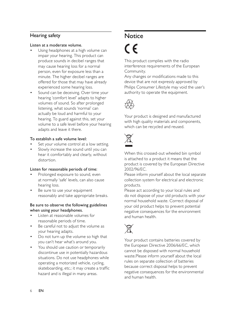 Notice, Hearing safety | Philips Microcadena DVD por componentes User Manual | Page 5 / 269