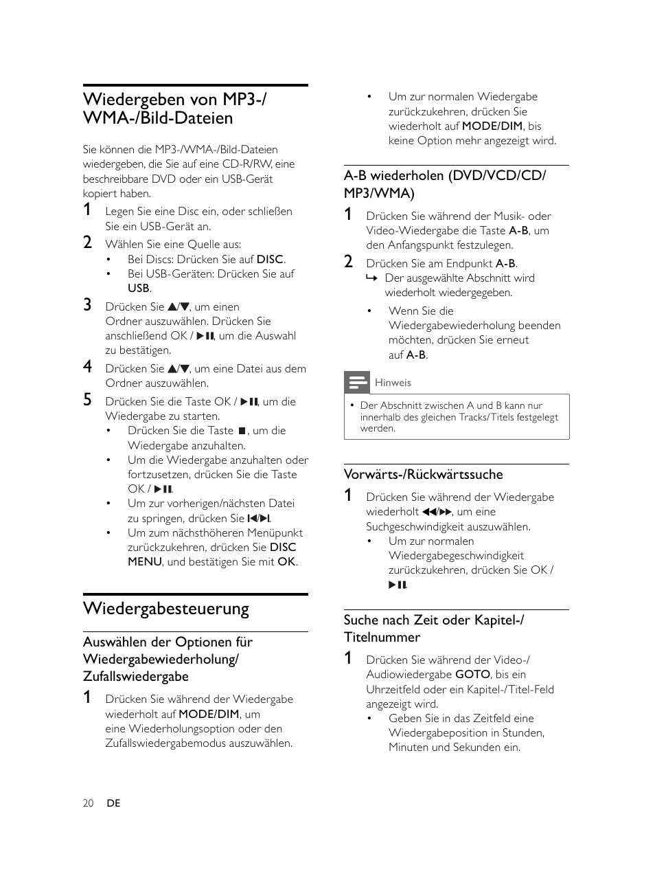 Wiedergeben von mp3-/ wma-/bild-dateien, Wiedergabesteuerung | Philips Microcadena DVD por componentes User Manual | Page 85 / 269