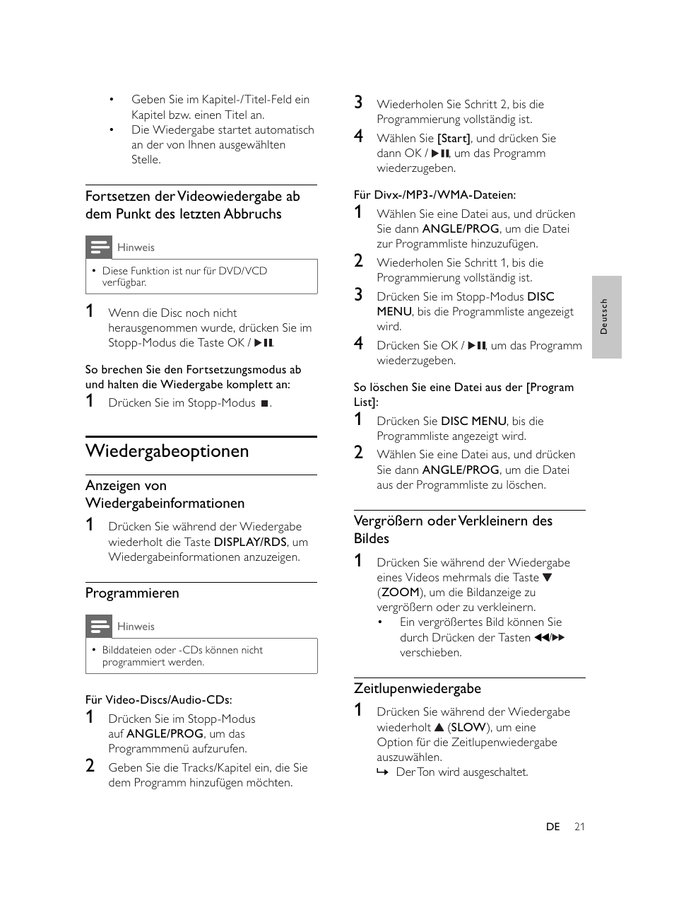 Wiedergabeoptionen | Philips Microcadena DVD por componentes User Manual | Page 86 / 269
