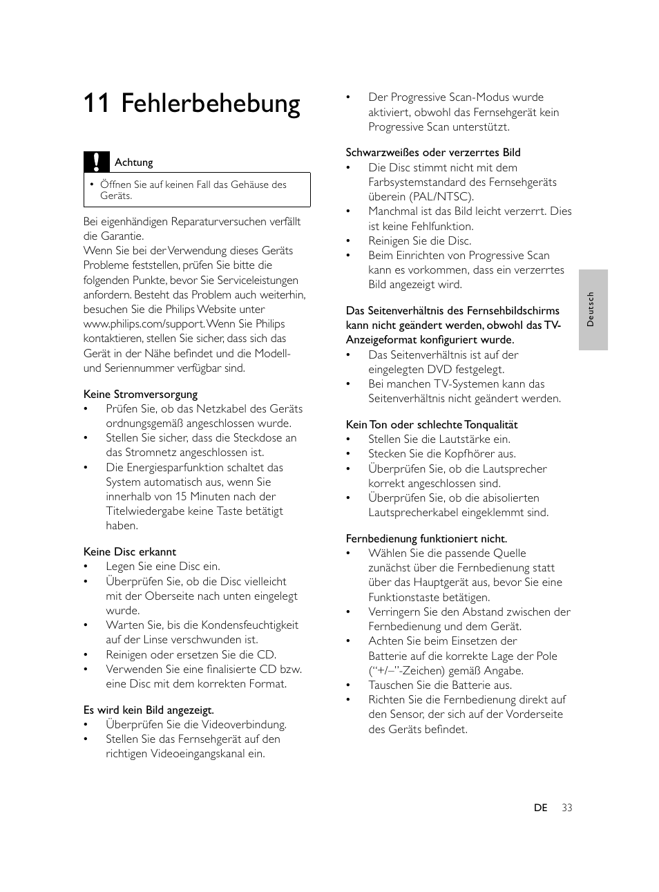 11 fehlerbehebung | Philips Microcadena DVD por componentes User Manual | Page 98 / 269