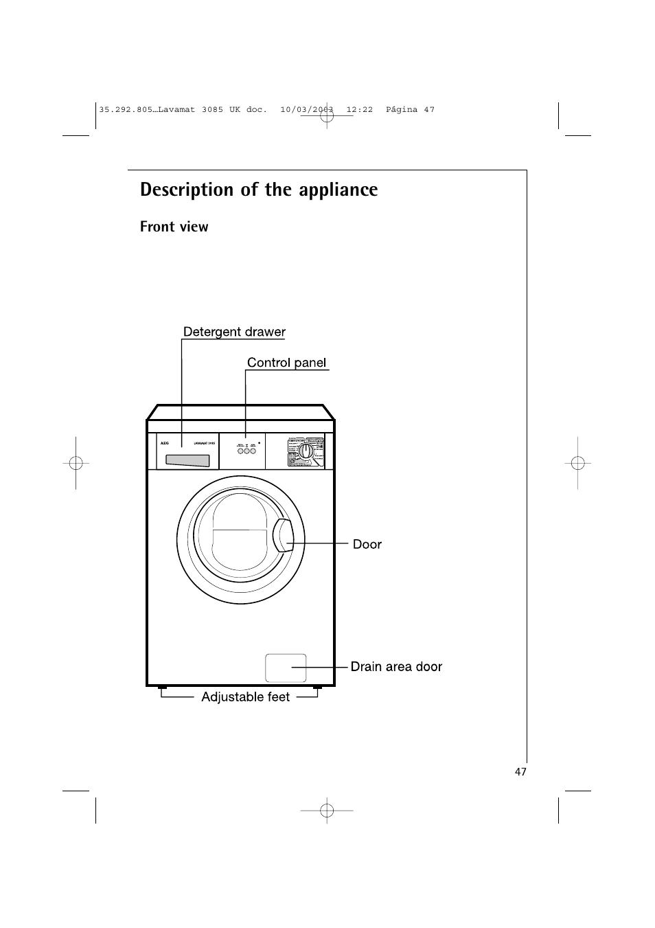 Description of the appliance | AEG LAVAMAT 3085 User Manual | Page 10 / 43