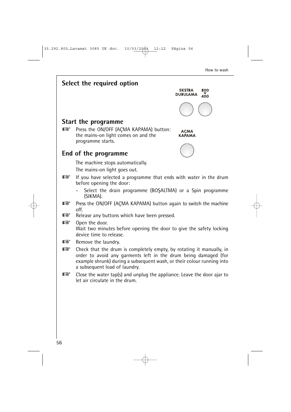 Select the required option start the programme, End of the programme | AEG LAVAMAT 3085 User Manual | Page 19 / 43