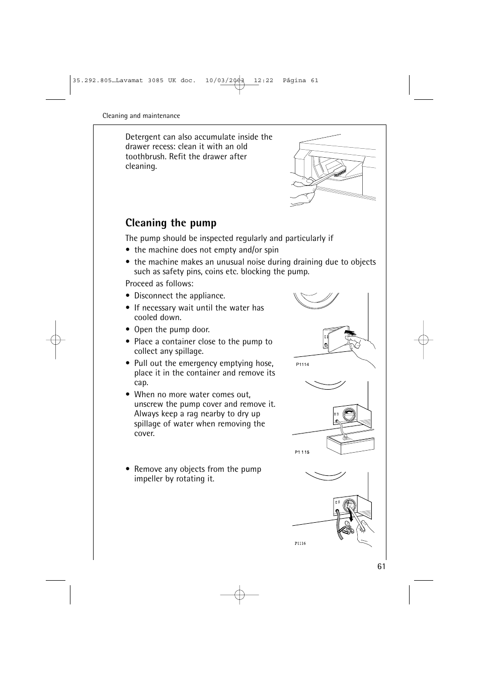 Cleaning the pump | AEG LAVAMAT 3085 User Manual | Page 24 / 43
