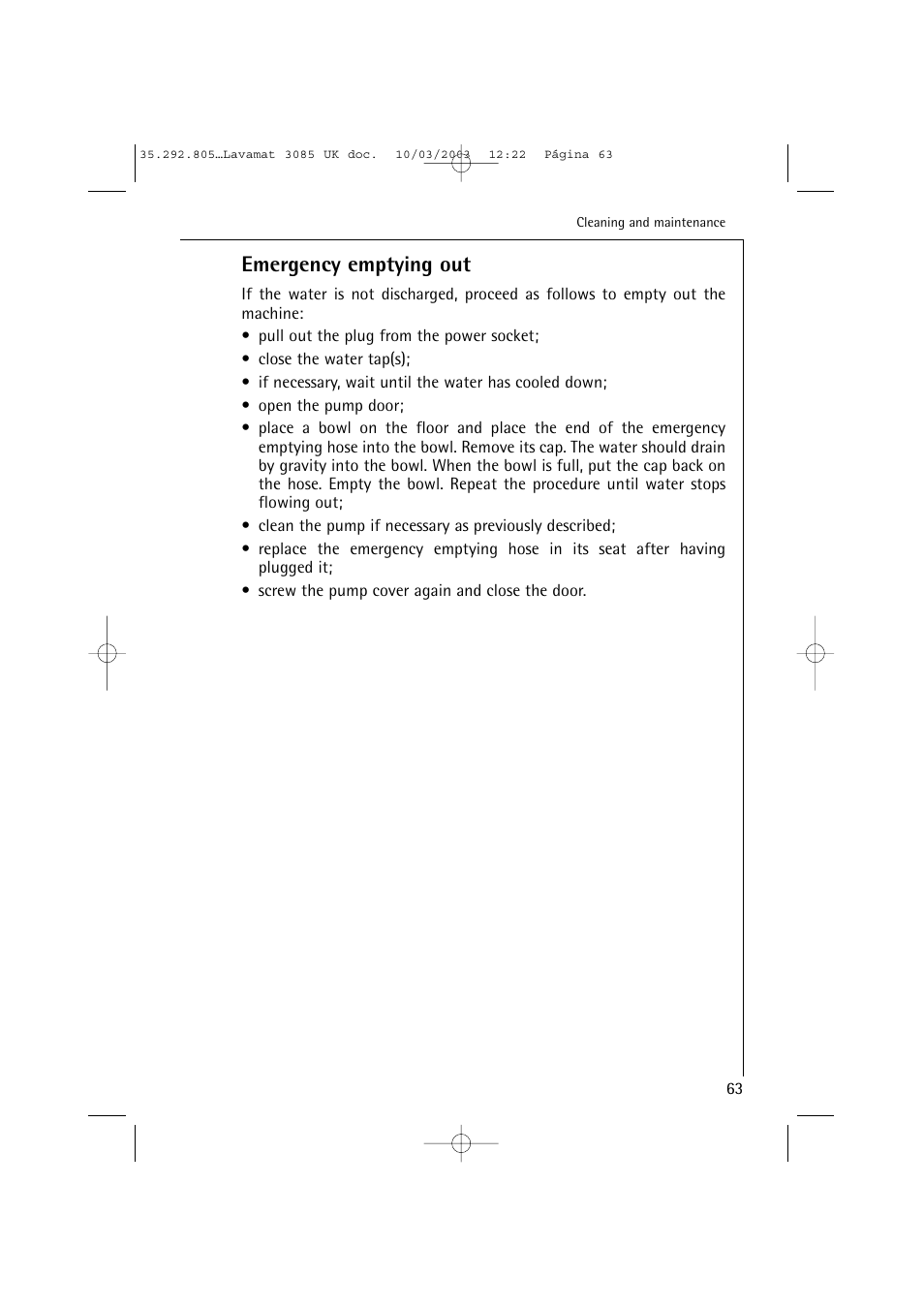 Emergency emptying out | AEG LAVAMAT 3085 User Manual | Page 26 / 43
