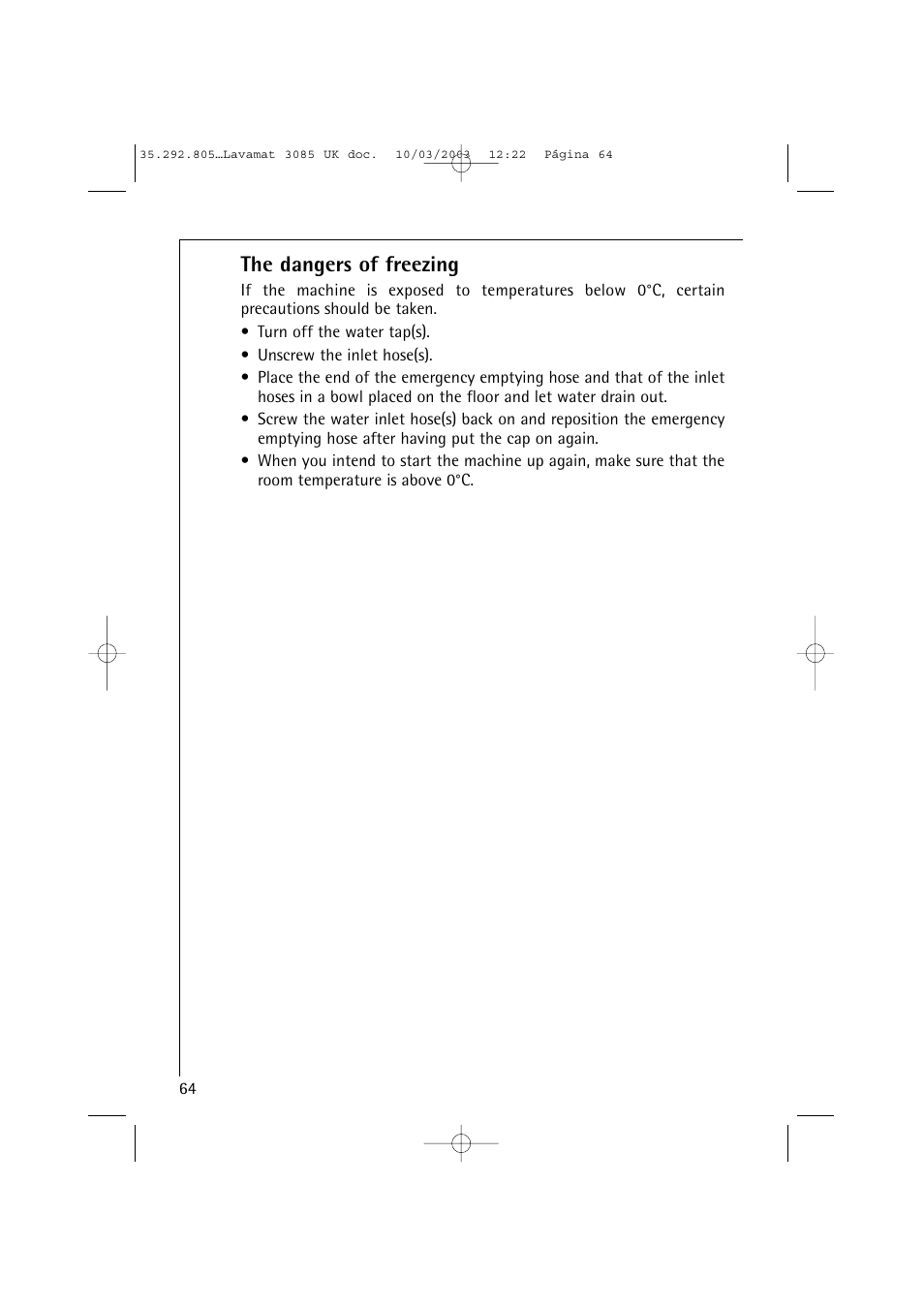 The dangers of freezing | AEG LAVAMAT 3085 User Manual | Page 27 / 43