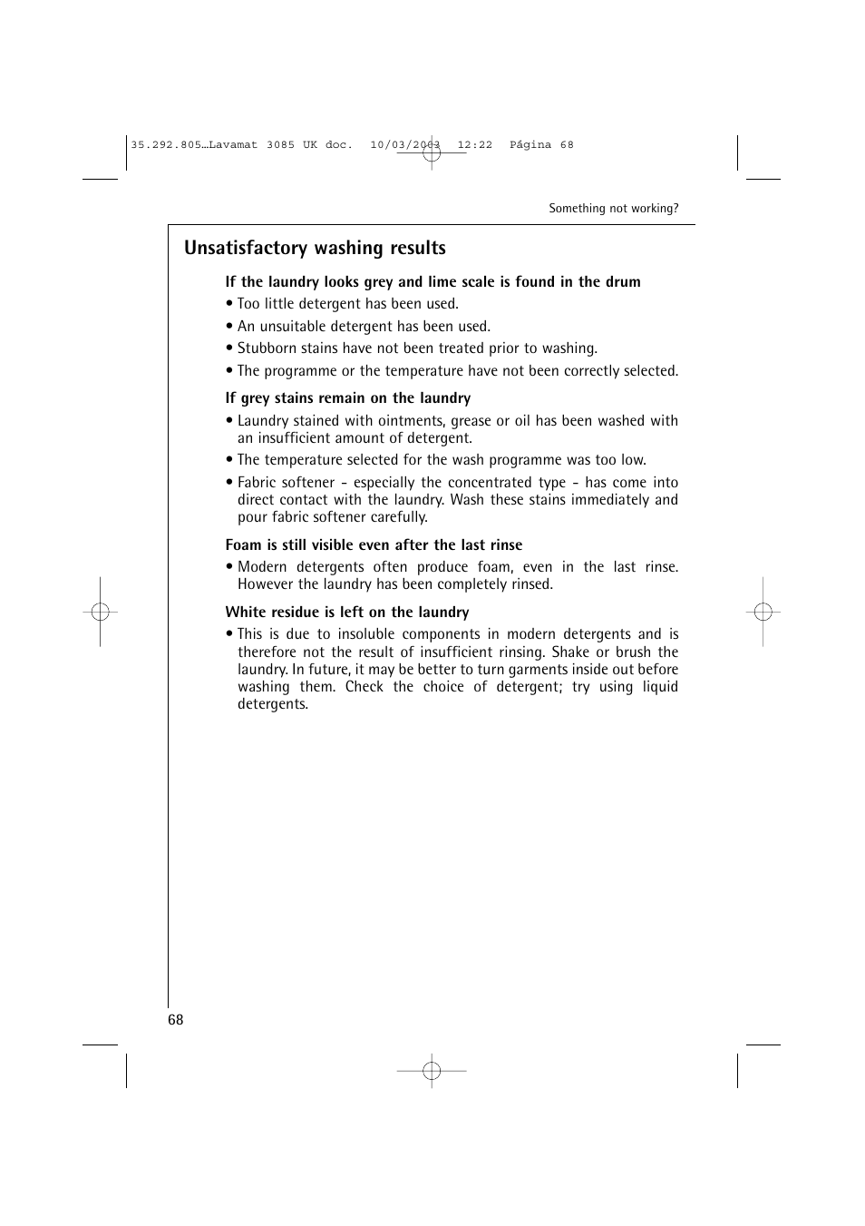 Unsatisfactory washing results | AEG LAVAMAT 3085 User Manual | Page 31 / 43