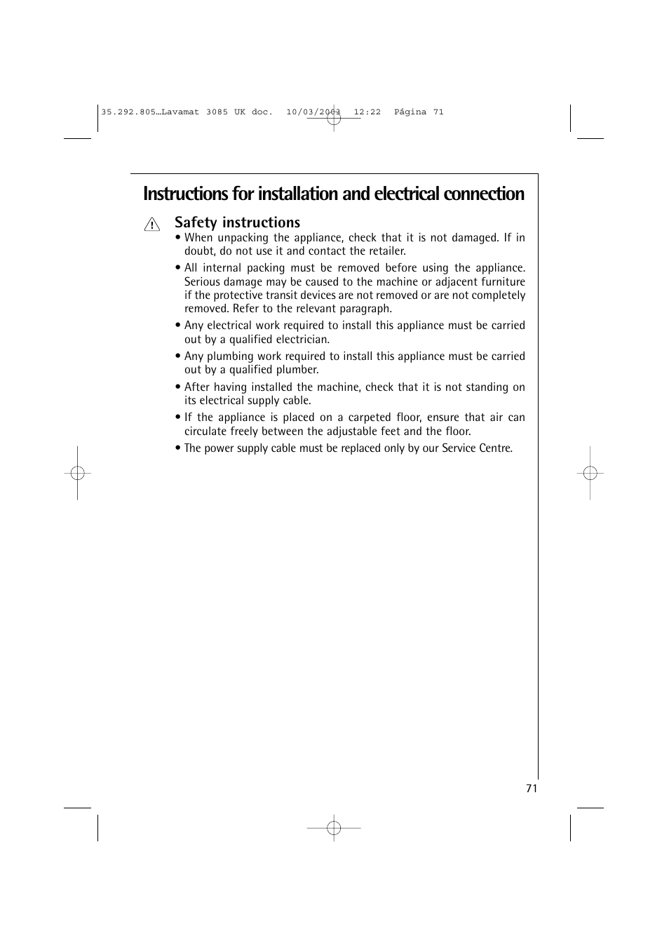 Safety instructions | AEG LAVAMAT 3085 User Manual | Page 34 / 43